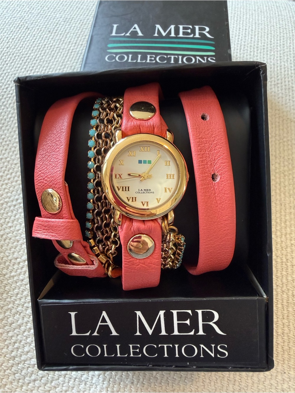 Coral Wrap Watch with Gold Accents Vintage Never Worn!